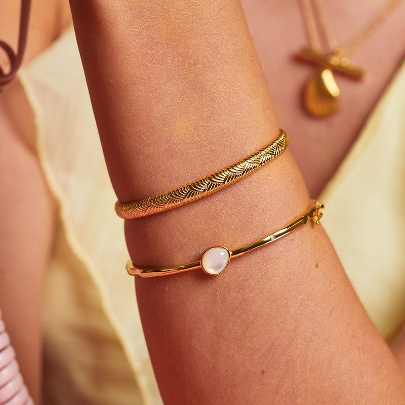 Main Image 3 of Hot Diamonds X Gold Edit Calm 18ct Gold Plated Mother Of Pearl Bangle