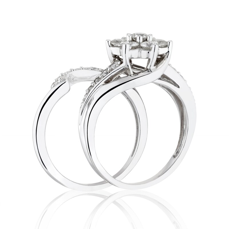 Main Image 2 of Perfect Fit 9ct White Gold 1ct Diamond Flower Cluster Bridal Set