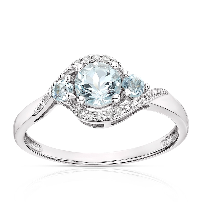 Main Image 1 of 9ct White Gold Aquamarine & Diamond Ring