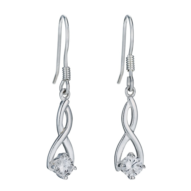 Main Image 1 of Sterling Silver & Cubic Zirconia Figure of 8 Drop Earrings