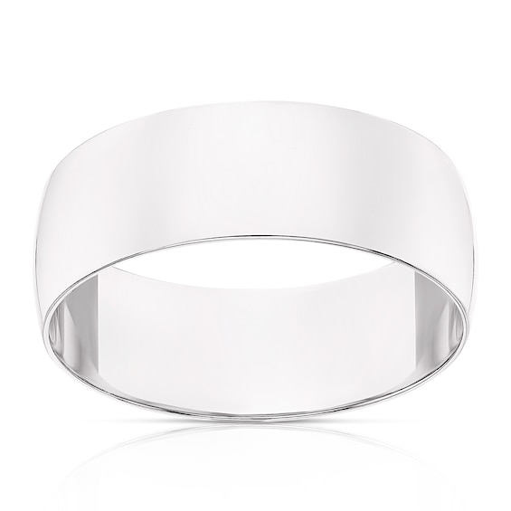 9ct White Gold 7mm Heavy D Shape Ring