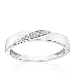 9ct White Gold Diagonal Twist Diamond Ring