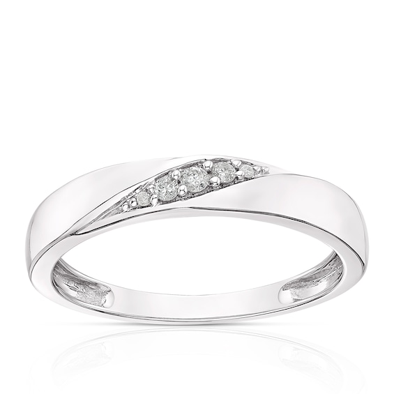 9ct White Gold Diagonal Twist Diamond Ring