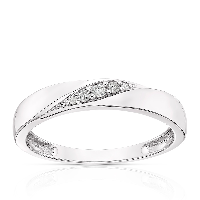 Main Image 1 of 9ct White Gold Diagonal Twist Diamond Ring
