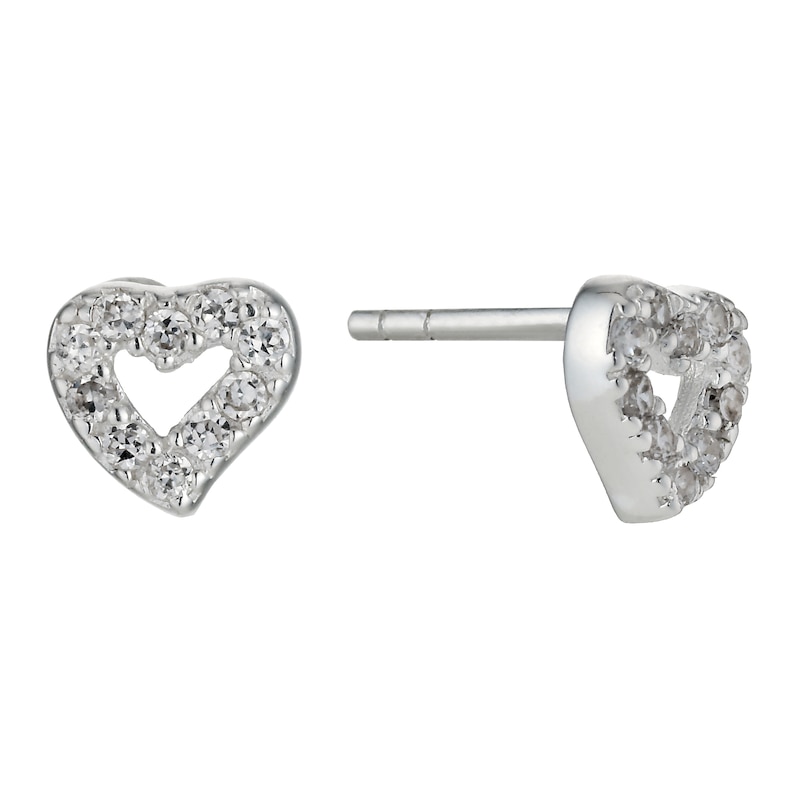 Main Image 1 of Children's Sterling Silver Cubic Zirconia Heart Earrings
