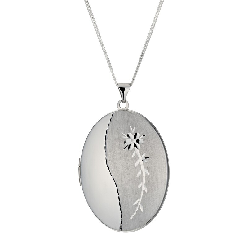 Main Image 1 of Sterling Silver Large Diamond Cut Satin Oval Locket