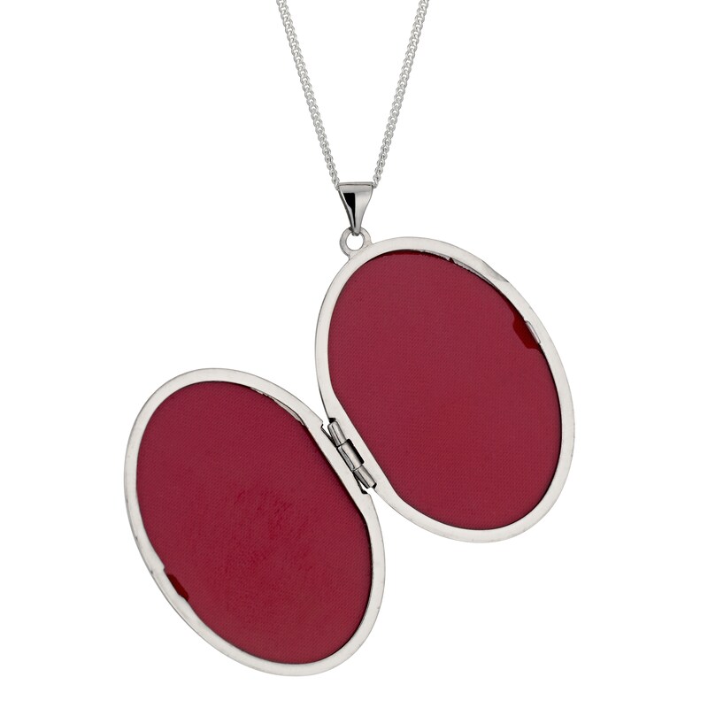 Main Image 2 of Sterling Silver Large Diamond Cut Satin Oval Locket
